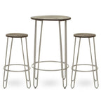Wooden 3 Piece Bar Table and Stool Set with Silver Finish Legs