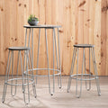 Wooden 3 Piece Bar Table and Stool Set with Silver Finish Legs