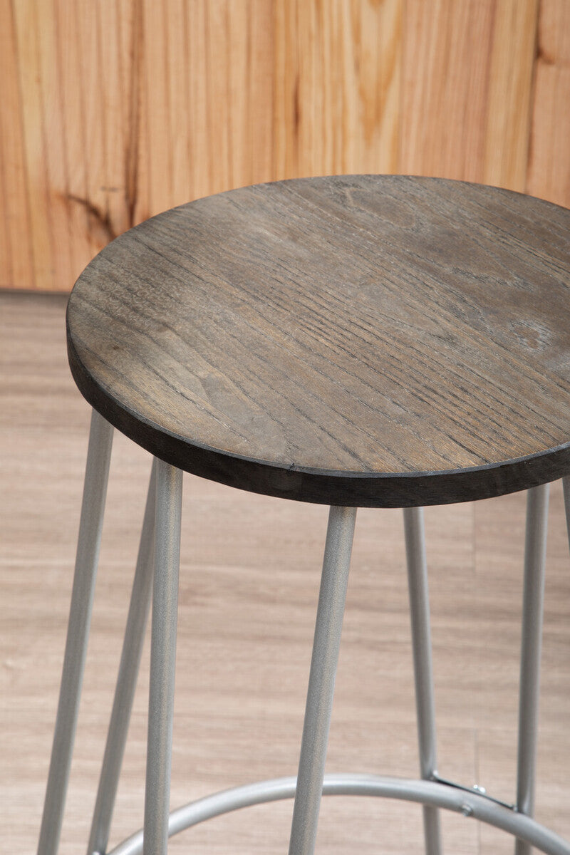 Wooden 3 Piece Bar Table and Stool Set with Silver Finish Legs