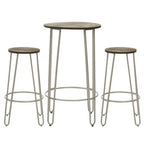 Wooden 3 Piece Bar Table and Stool Set with Silver Finish Legs