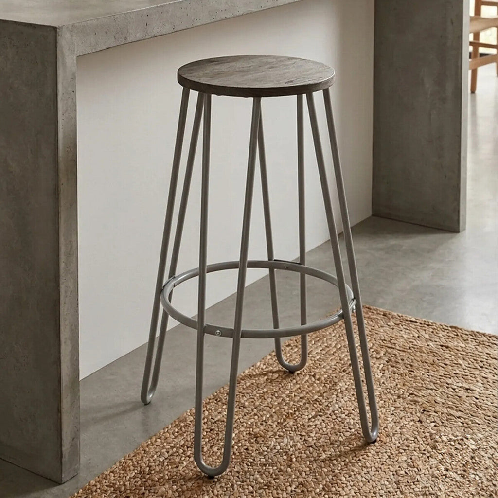Wooden Bar Stool with Grey Finish Legs