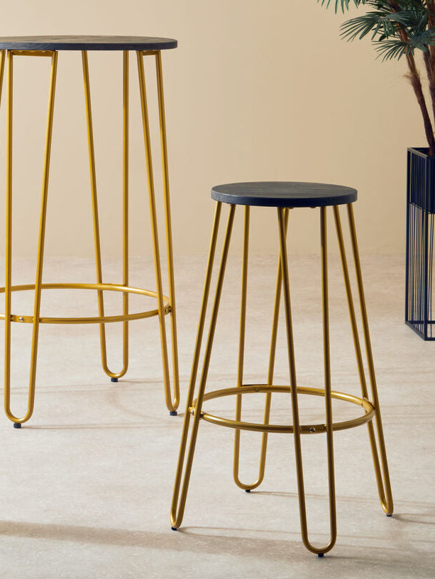 Wooden Bar Stool with Gold Finish Legs