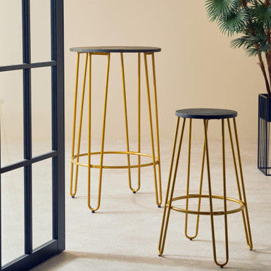 Wooden Bar Stool with Gold Finish Legs
