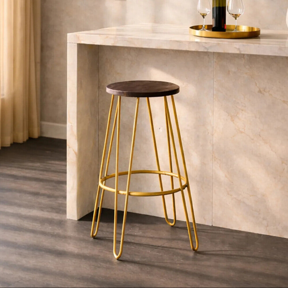 Wooden Bar Stool with Gold Finish Legs