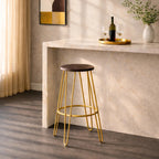 Wooden Bar Stool with Gold Finish Legs