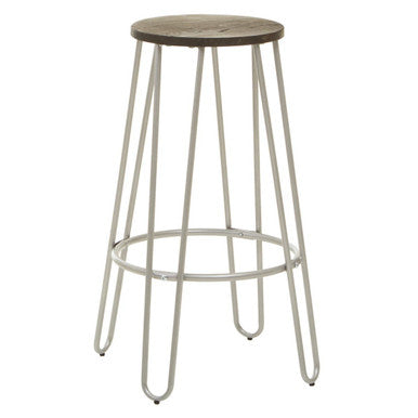 Wooden Bar Stool with Silver Finish Legs