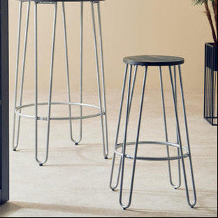 Wooden Bar Stool with Silver Finish Legs