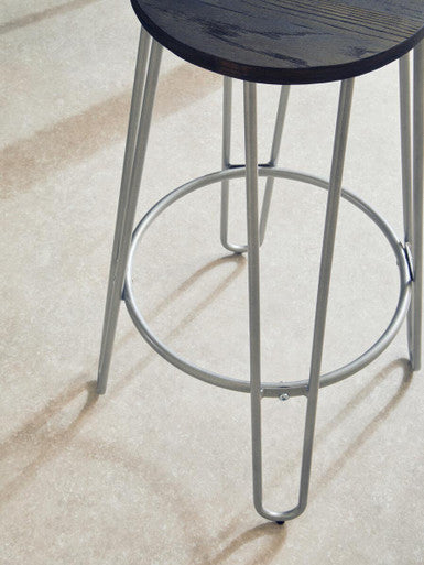 Wooden Bar Stool with Silver Finish Legs