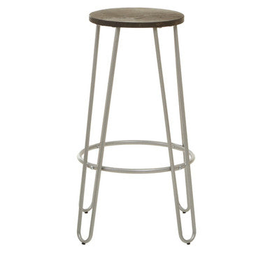 Wooden Bar Stool with Silver Finish Legs