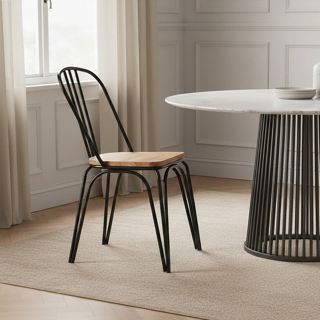 Wooden Dining Chair with Black Finish Frame