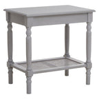 Grey Wash Wooden Side Table with Rattan Shelf