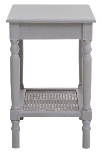 Grey Wash Wooden Side Table with Rattan Shelf