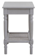 Grey Wash Wooden Side Table with Rattan Shelf