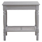 Grey Wash Wooden Side Table with Rattan Shelf