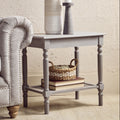 Grey Wash Wooden Side Table with Rattan Shelf