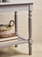 Grey Wash Wooden Side Table with Rattan Shelf