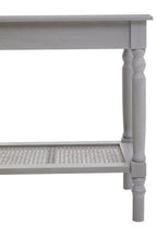 Grey Wash Wooden Side Table with Rattan Shelf