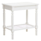 White Wooden Side Table with Rattan Shelf