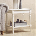 White Wooden Side Table with Rattan Shelf