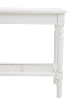 White Wooden Side Table with Rattan Shelf