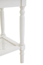 White Wooden Side Table with Rattan Shelf