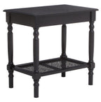 Black Wooden Side Table with Rattan Shelf