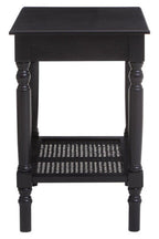 Black Wooden Side Table with Rattan Shelf