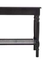 Black Wooden Side Table with Rattan Shelf