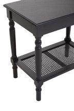 Black Wooden Side Table with Rattan Shelf