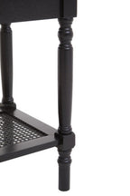 Black Wooden Side Table with Rattan Shelf