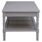 Grey Wash Wooden Coffee Table with Rattan Shelf