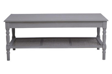 Grey Wash Wooden Coffee Table with Rattan Shelf