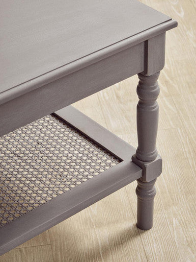 Grey Wash Wooden Coffee Table with Rattan Shelf