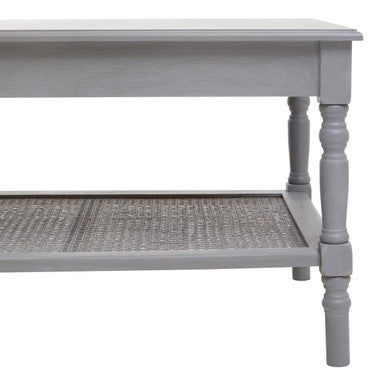 Grey Wash Wooden Coffee Table with Rattan Shelf