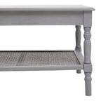 Grey Wash Wooden Coffee Table with Rattan Shelf
