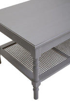 Grey Wash Wooden Coffee Table with Rattan Shelf
