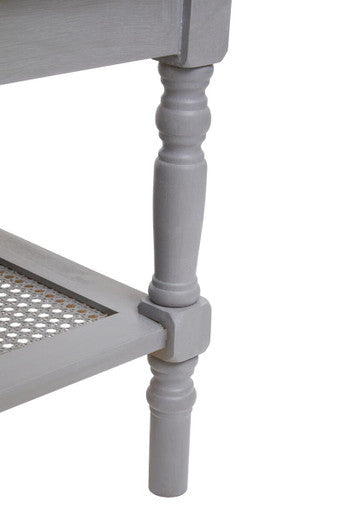 Grey Wash Wooden Coffee Table with Rattan Shelf