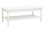 White Wooden Coffee Table with Rattan Shelf