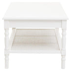 White Wooden Coffee Table with Rattan Shelf