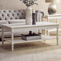 White Wooden Coffee Table with Rattan Shelf