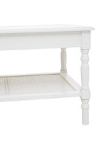 White Wooden Coffee Table with Rattan Shelf