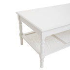 White Wooden Coffee Table with Rattan Shelf