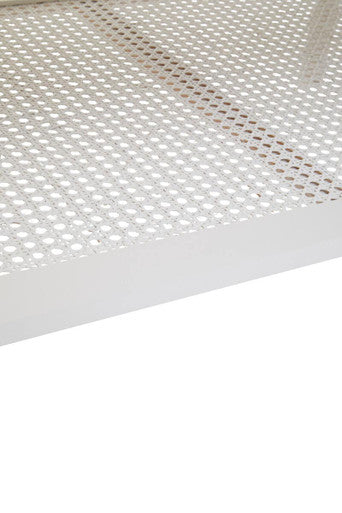 White Wooden Coffee Table with Rattan Shelf
