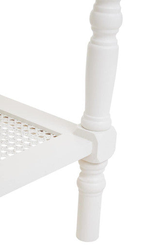 White Wooden Coffee Table with Rattan Shelf