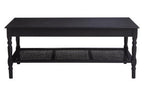 Black Wooden Coffee Table with Rattan Shelf