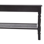 Black Wooden Coffee Table with Rattan Shelf