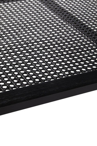 Black Wooden Coffee Table with Rattan Shelf