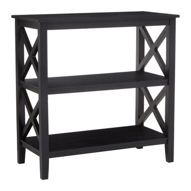 Black Wooden 2 Tier Bookshelf with Cross Detail