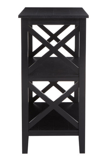 Black Wooden 2 Tier Bookshelf with Cross Detail