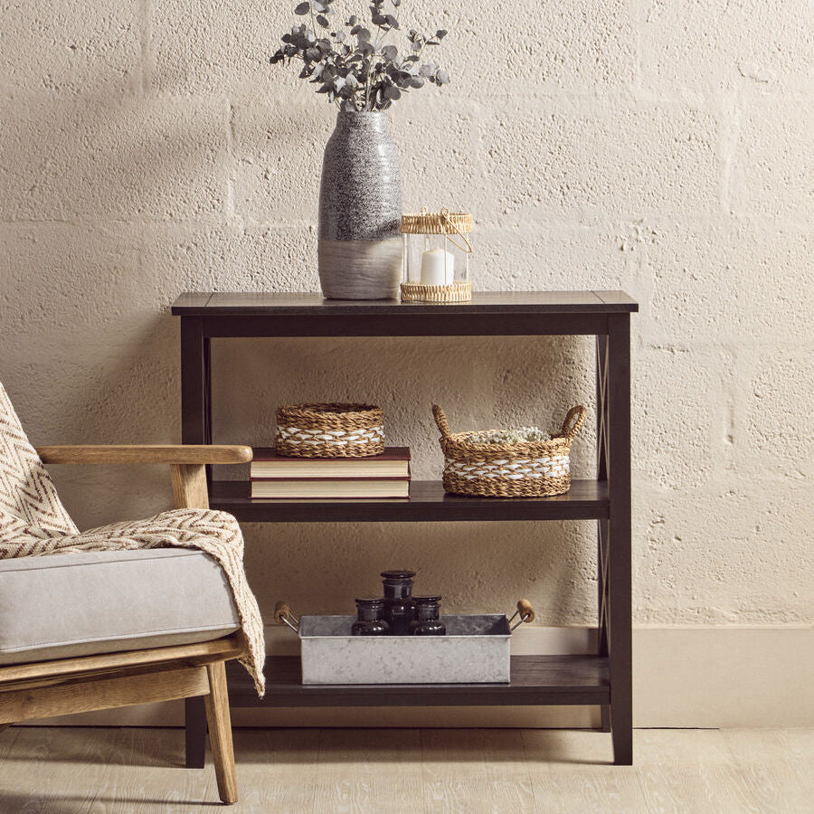 Black Wooden 2 Tier Bookshelf with Cross Detail